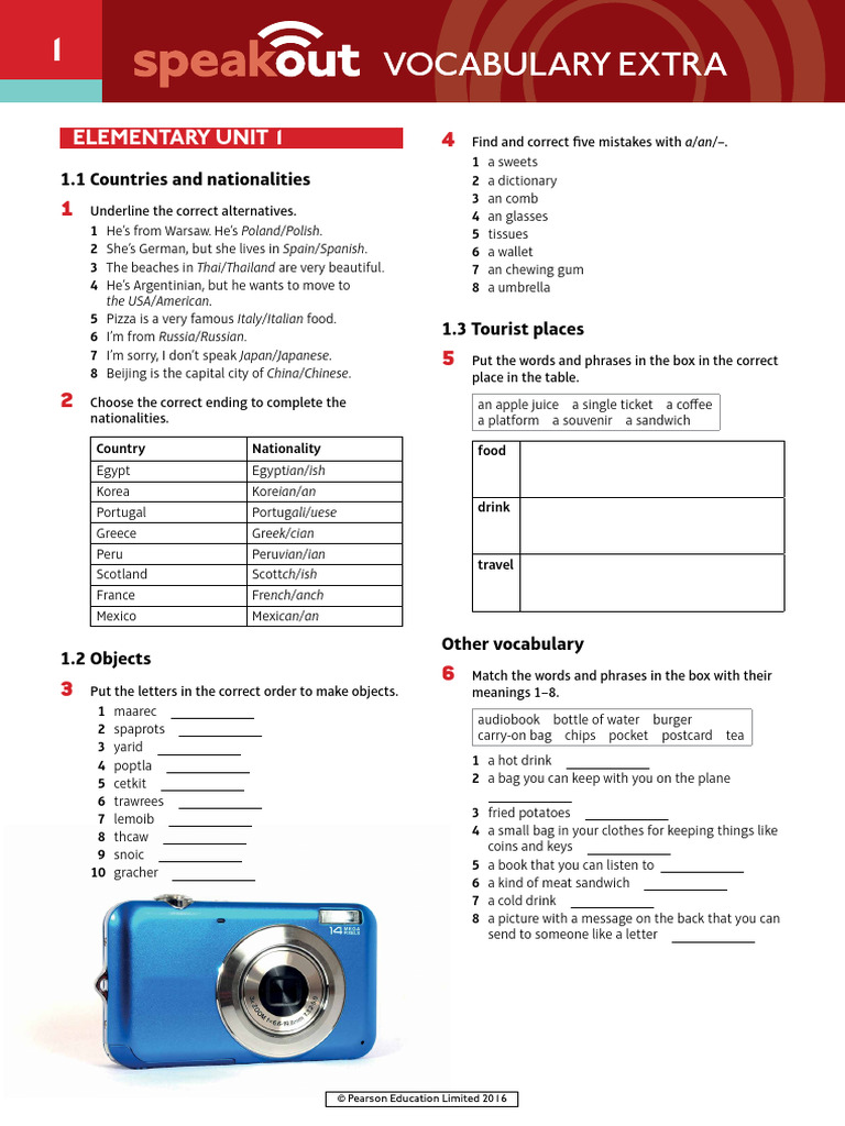 Speakout 2nd Edition Elementary Vocabulary Extra With Key - 2016 | PDF ...