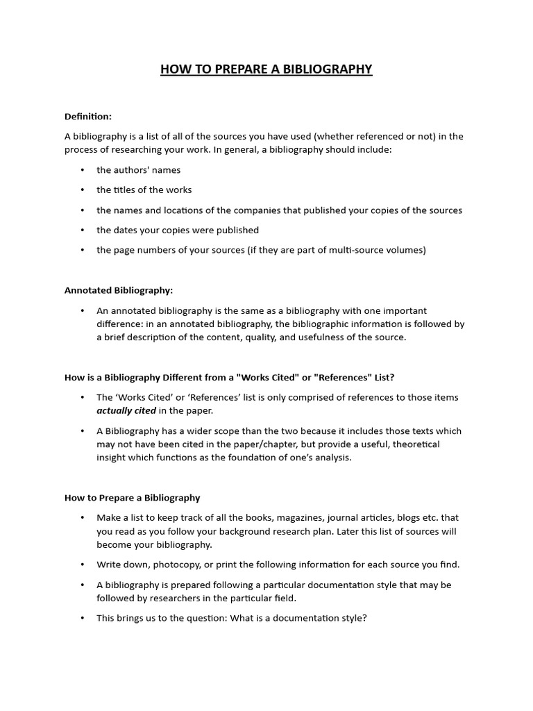 HOW TO PREPARE A BIBLIOGRAPHY | PDF | Bibliography | Citation