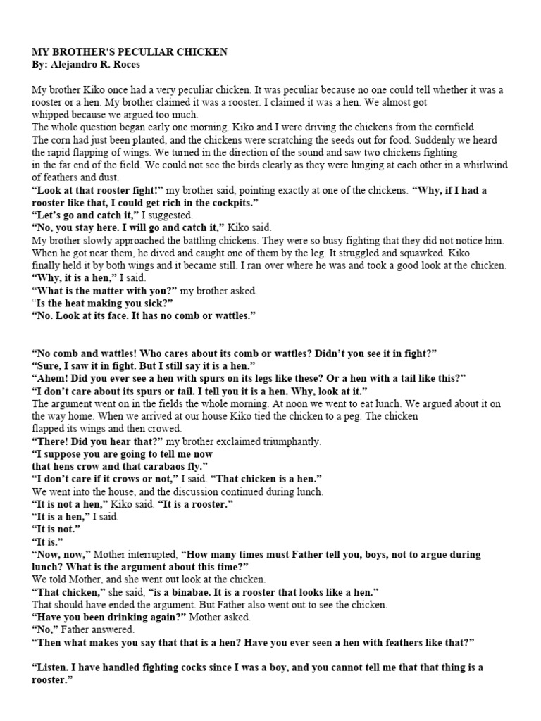 My Brother's Peculiar Chicken Story | PDF | Chicken