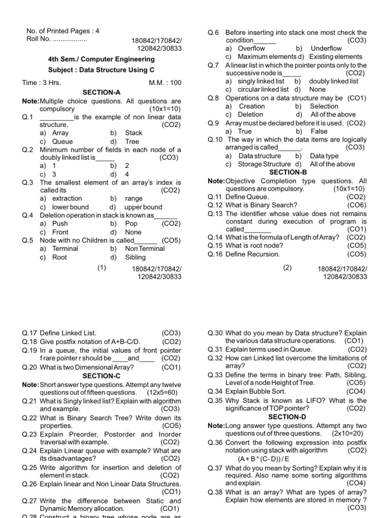 Computer 4 Sem Data Structure Using C 180842 2023 1 | PDF | Computer ...
