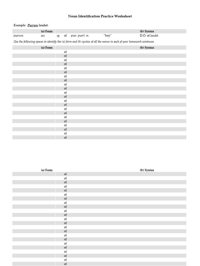 Blank Noun Worksheet | PDF
