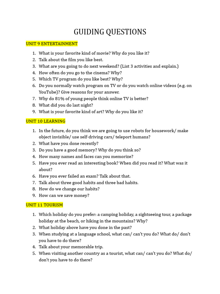Engaging Discussion Questions on Entertainment, Learning, Tourism, and ...