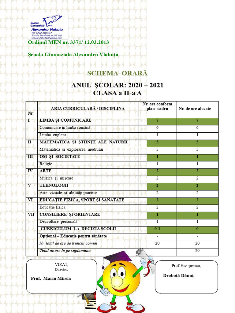 Orar + Schema Orara Clasa A II-a A | PDF
