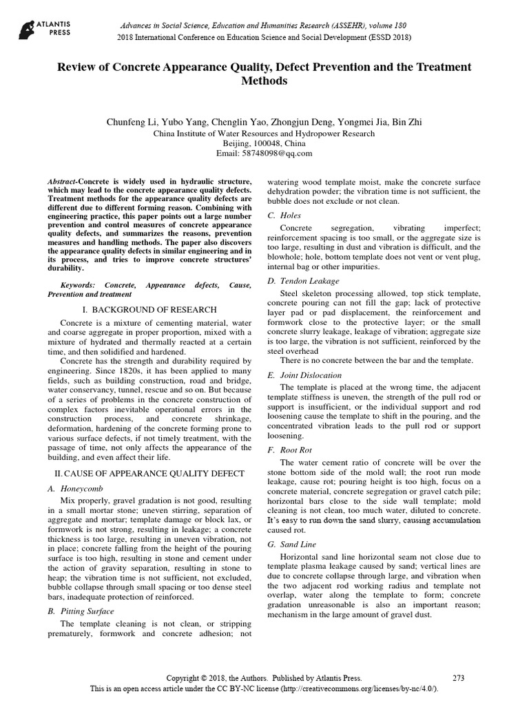 Review of Concrete Appearance Quality, Defect Prevention and The ...