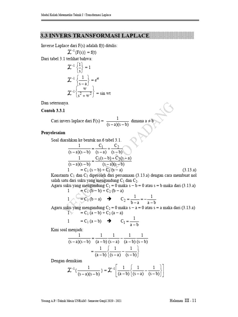 Invers Transformasi Laplace dan Contoh | PDF | Metode & Bahan Ajar