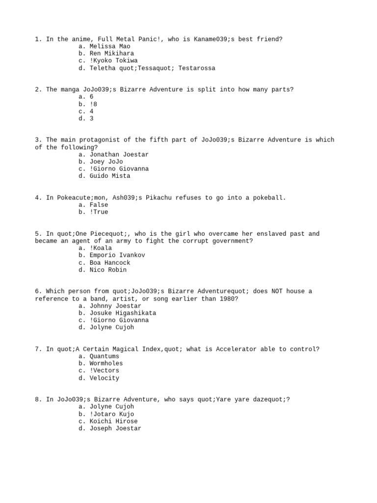 Anime and TV Quiz Questions | PDF | Young Adult