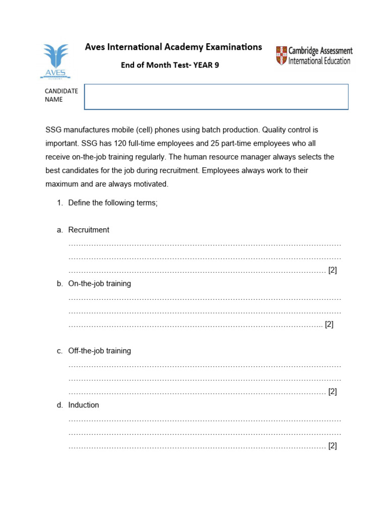 Year 9 End of Month Test | PDF | Industrial And Organizational ...