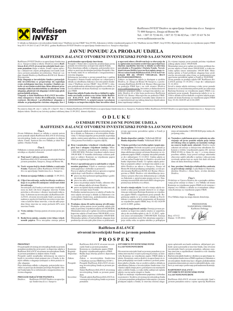 Javna Ponuda Za Prodaju Udjela RZB Balance | PDF