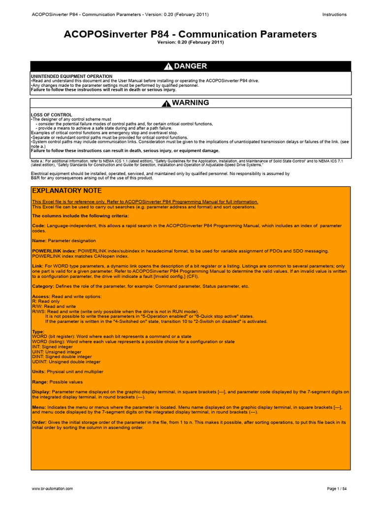 ACOPOSinverter P84 Communication Guide | PDF | Parameter (Computer ...