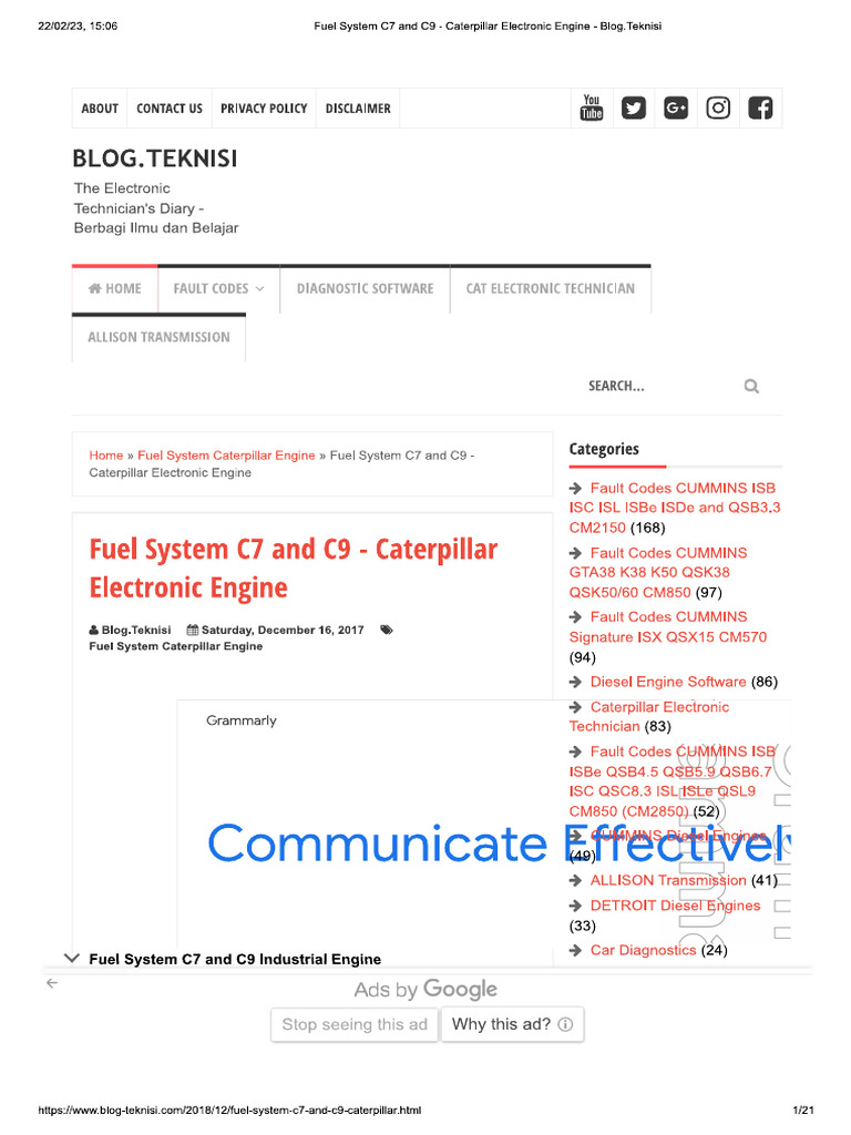 Fuel System C7 and C9 - Industrial Engine | PDF