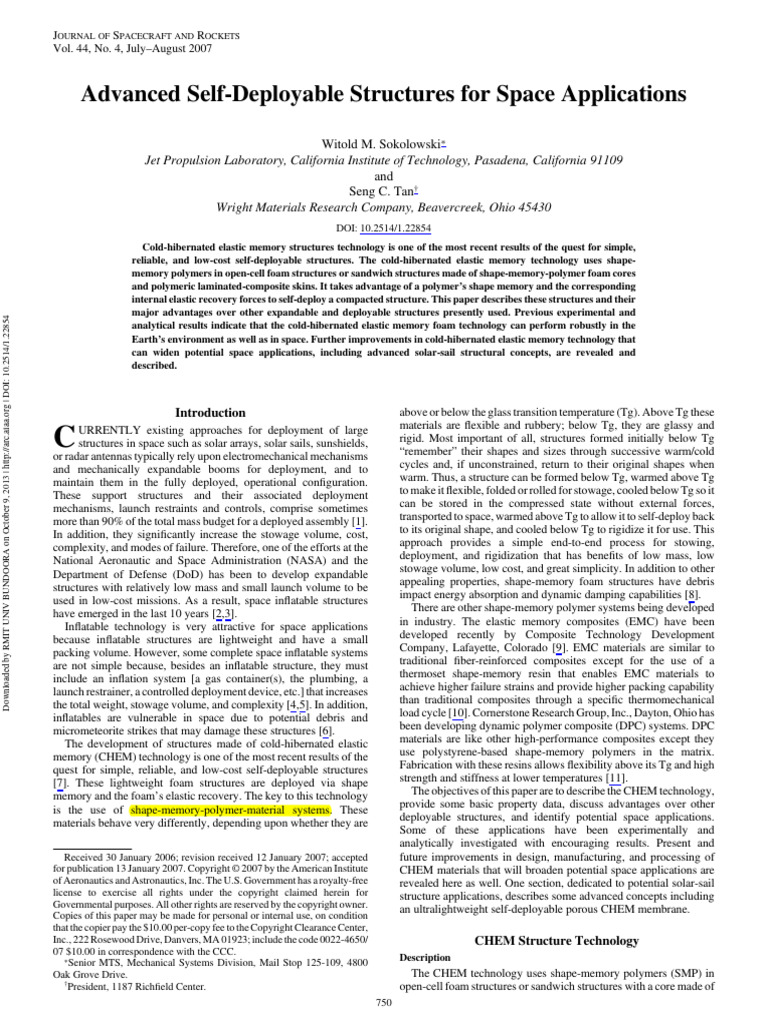 Self-Deployable Structures for Space | PDF | Composite Material | Shape ...