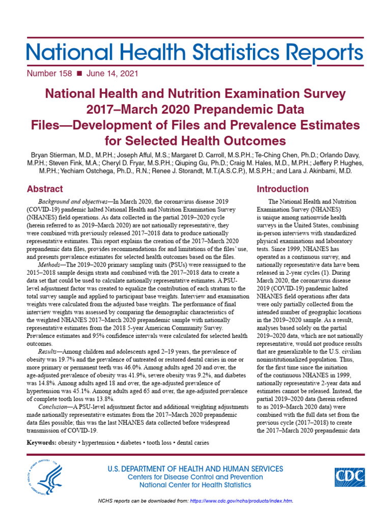 NHANES 2017-2020 Health Data Insights | PDF | Sampling (Statistics ...