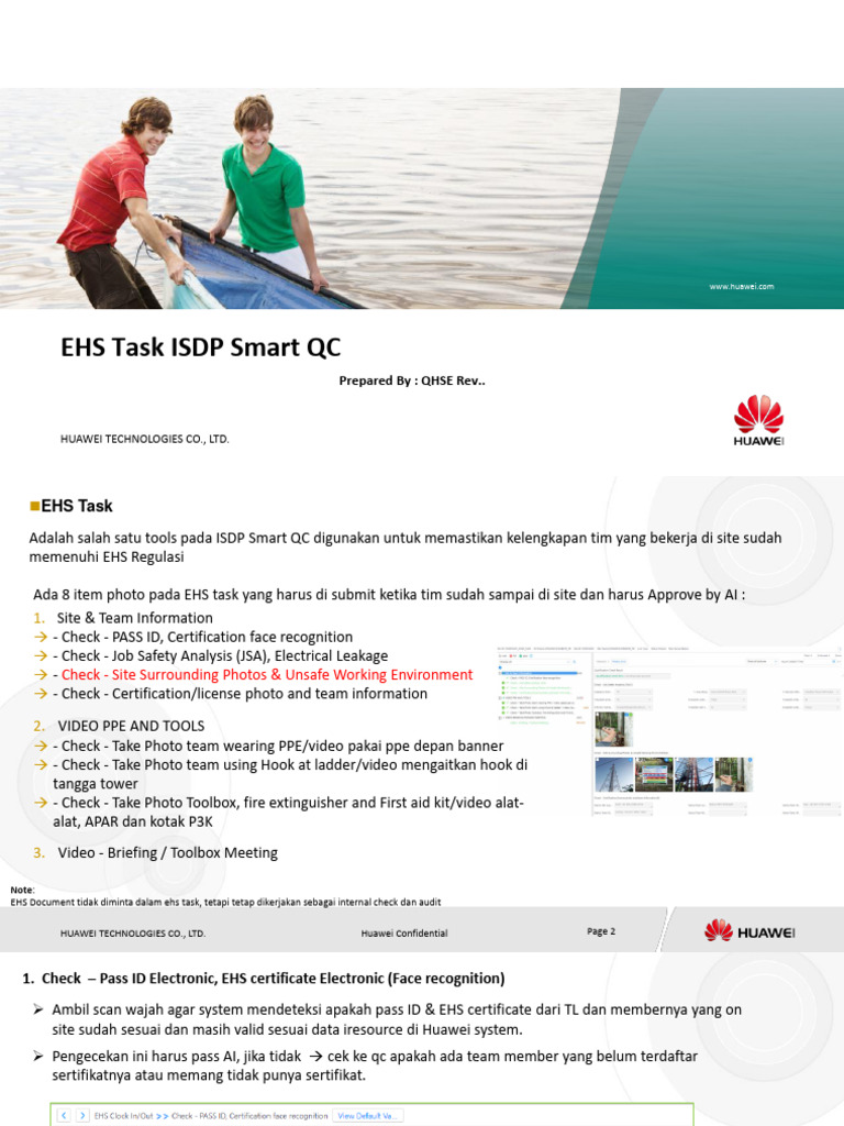 EHS Task dan ISDP Smart QC Huawei | PDF