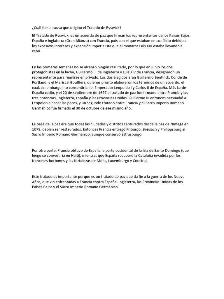 Cuál Fue La Causa Que Origino El Tratado de Ryswick | PDF | Reino de ...