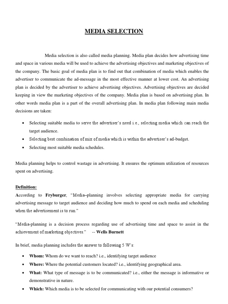 Media Selection and Scheduling Strategies | PDF | Target Audience ...