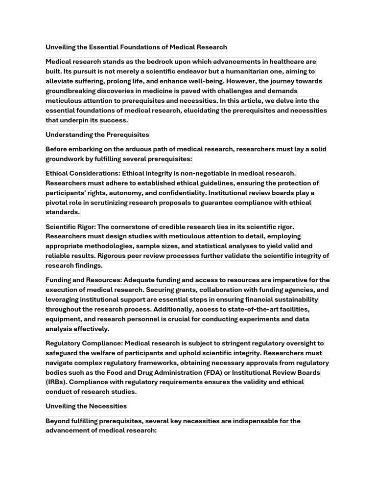 Essentials and Pre-Requisites of Medical Research | PDF | Collaboration ...