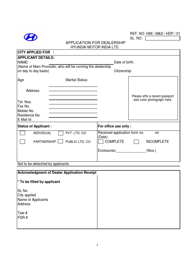 Application For Dealership - Hyundai Motor India Limited | PDF ...