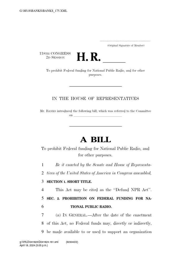 Defund NPR Act Proposal | PDF | Legislative Branch Of The United States ...