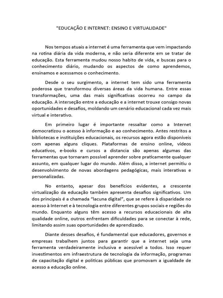 Educação e Internet: Desafios e Oportunidades | PDF | Internet ...