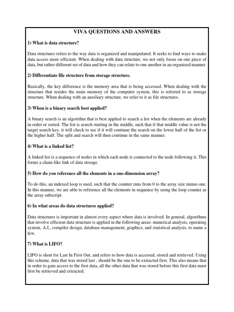 Viva Questions and Answers | PDF | Queue (Abstract Data Type) | Pointer ...