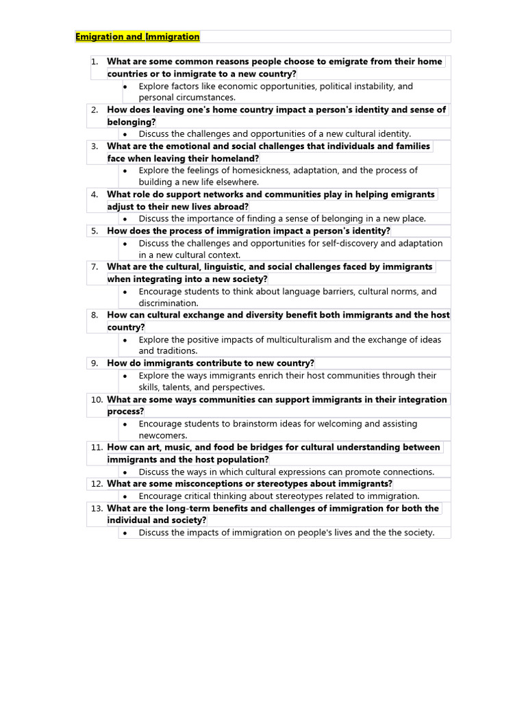 Emigration and Immigration Insights | PDF | Immigration | Identity ...
