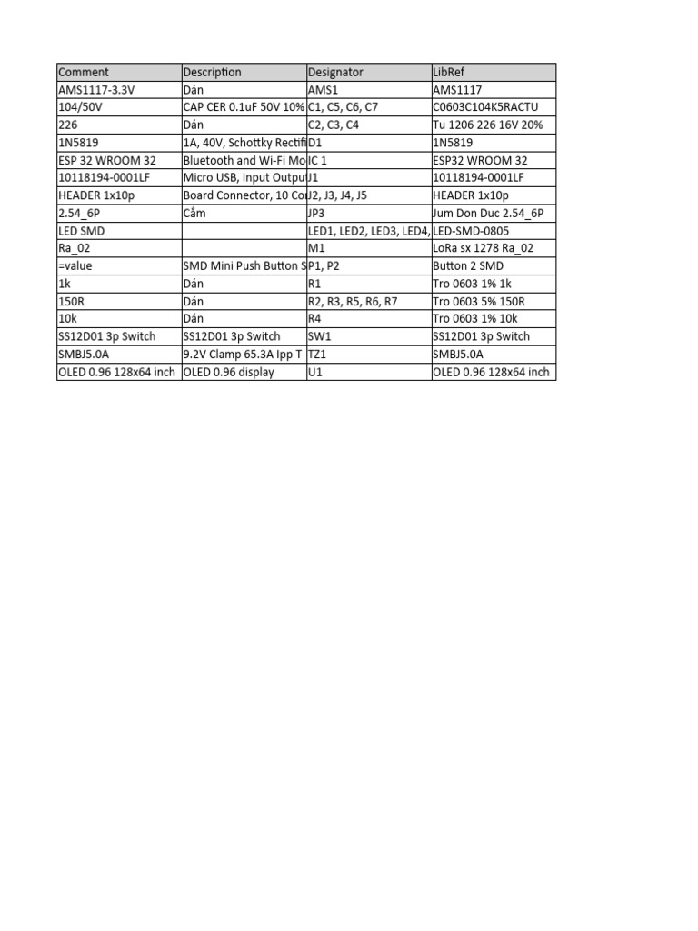 Component List for Electronic Circuit | PDF | Technology & Engineering