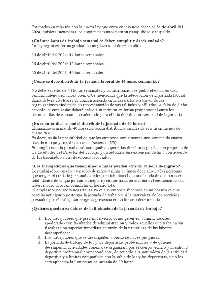 Nueva Ley de 40 Horas Laborales | PDF | Tiempo de trabajo | Derecho laboral
