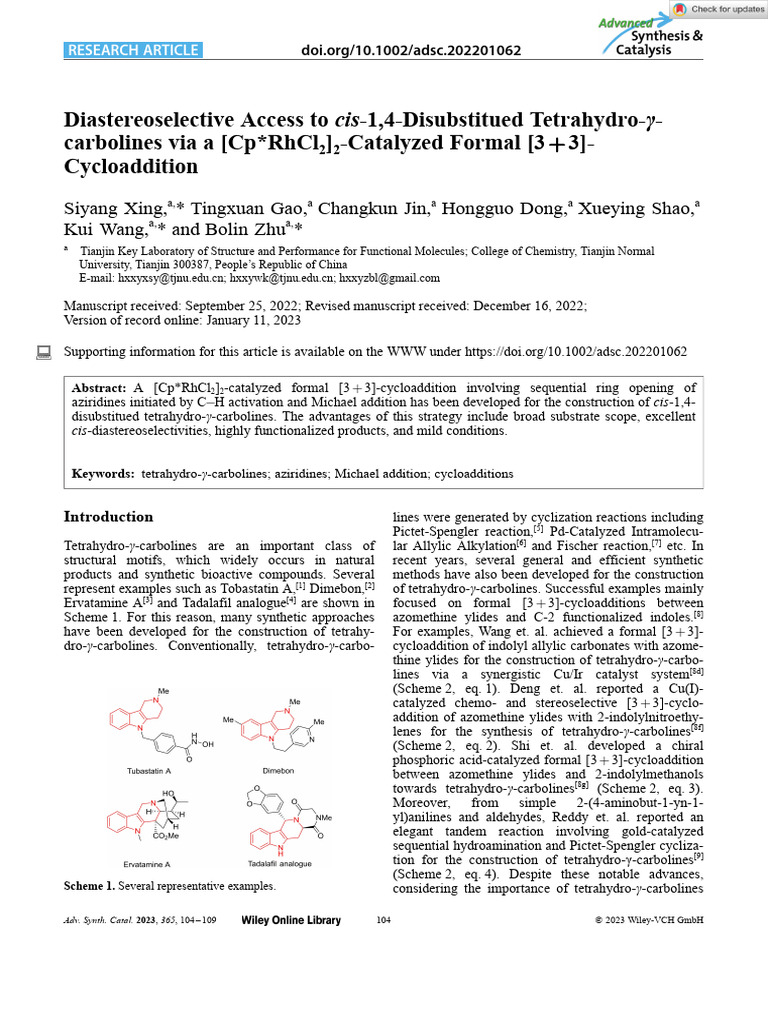 Diastereoselective Synthesis of Tetrahydro-γ-Carbolines | PDF ...