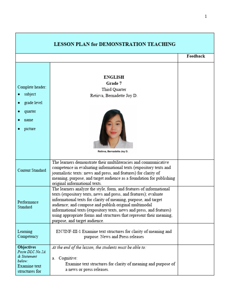 Grade 7 Expository Text Lesson Plan | PDF | Reading Comprehension ...