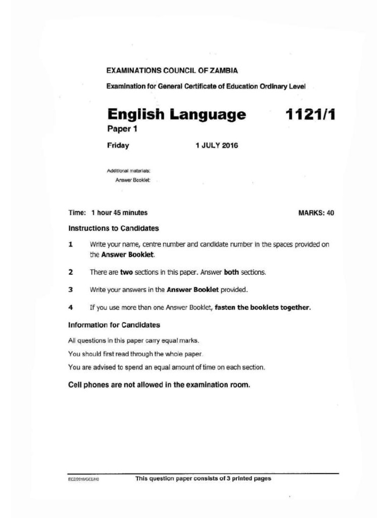 g12 English p1 2016 Gce | PDF