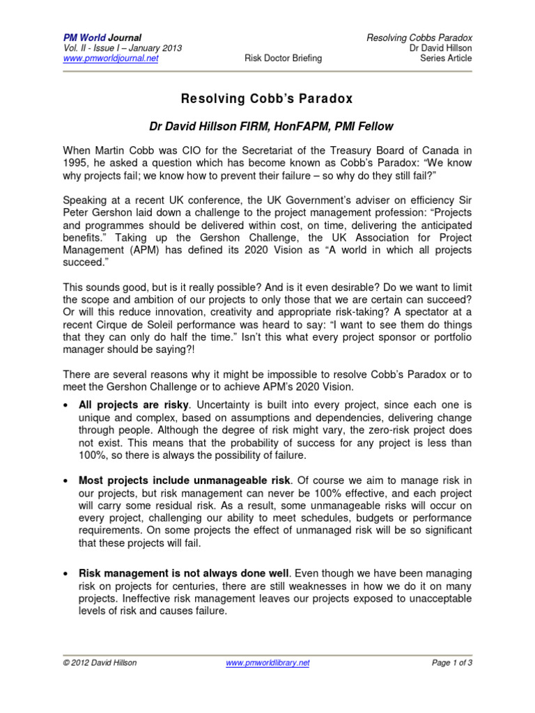 Resolving Cobb's Paradox | PDF | Risk | Risk Management