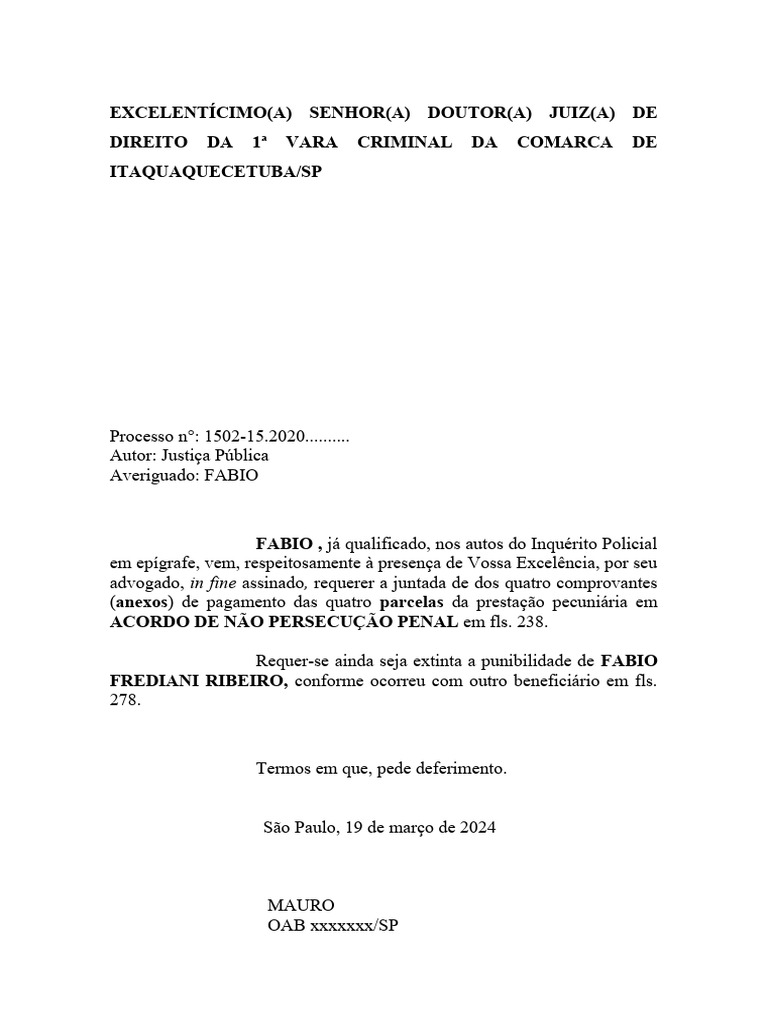 Juntada de Comprovantes de ANPP | PDF