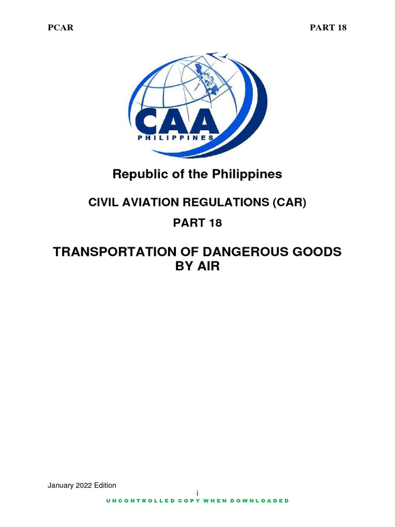 Part 18 transportation of dangerous goods by air download free pdf