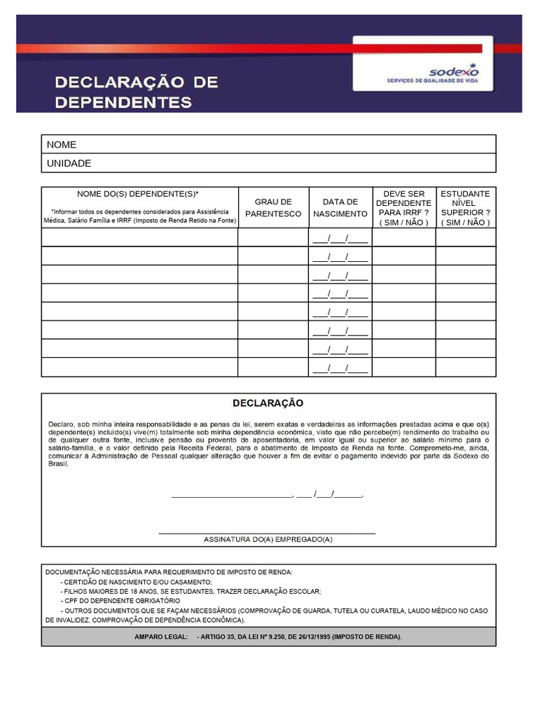 Declaração Dependentes | PDF