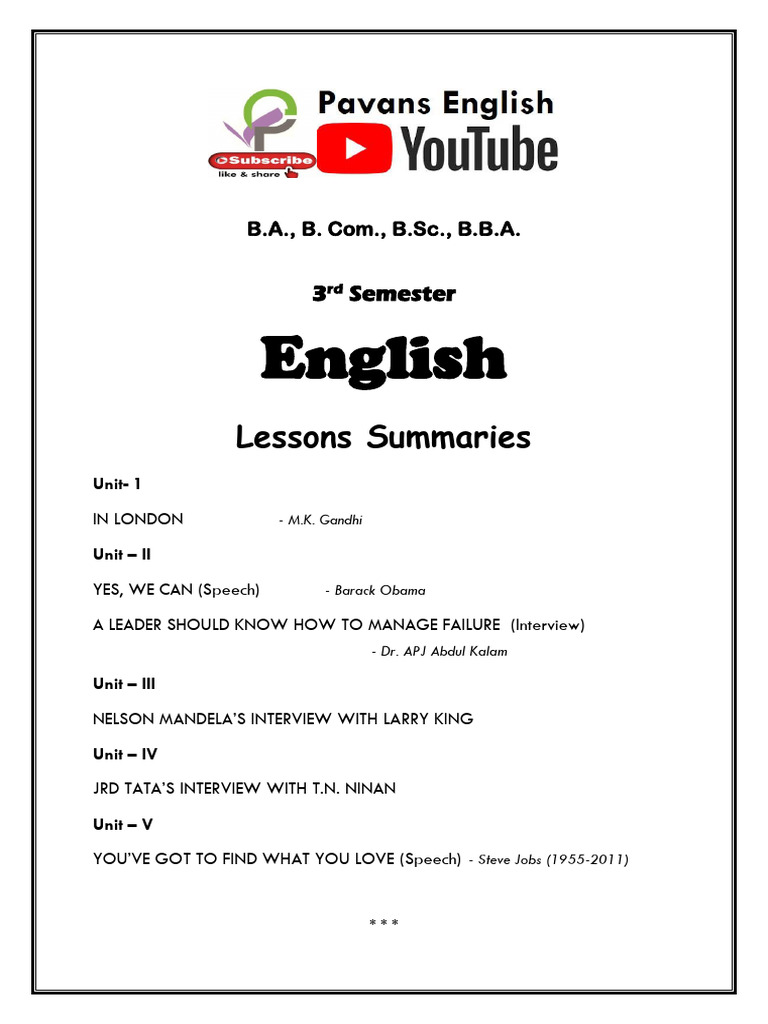 III SEM English Lessons PDF | PDF | Nelson Mandela | Mahatma Gandhi