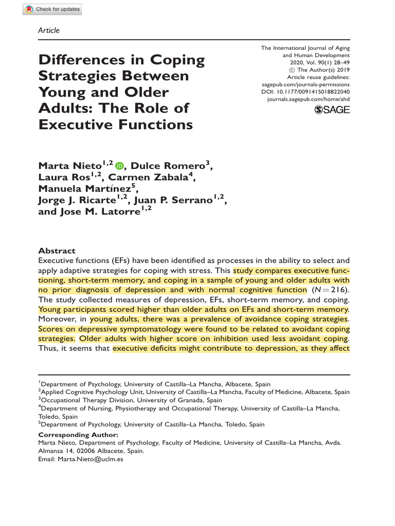 Nieto Et Al 2019 Differences in Coping Strategies Between Young and ...