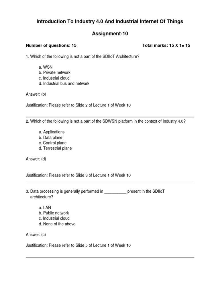 Industry 4.0 & IIoT Quiz Questions | PDF | Internet Of Things | Cloud ...
