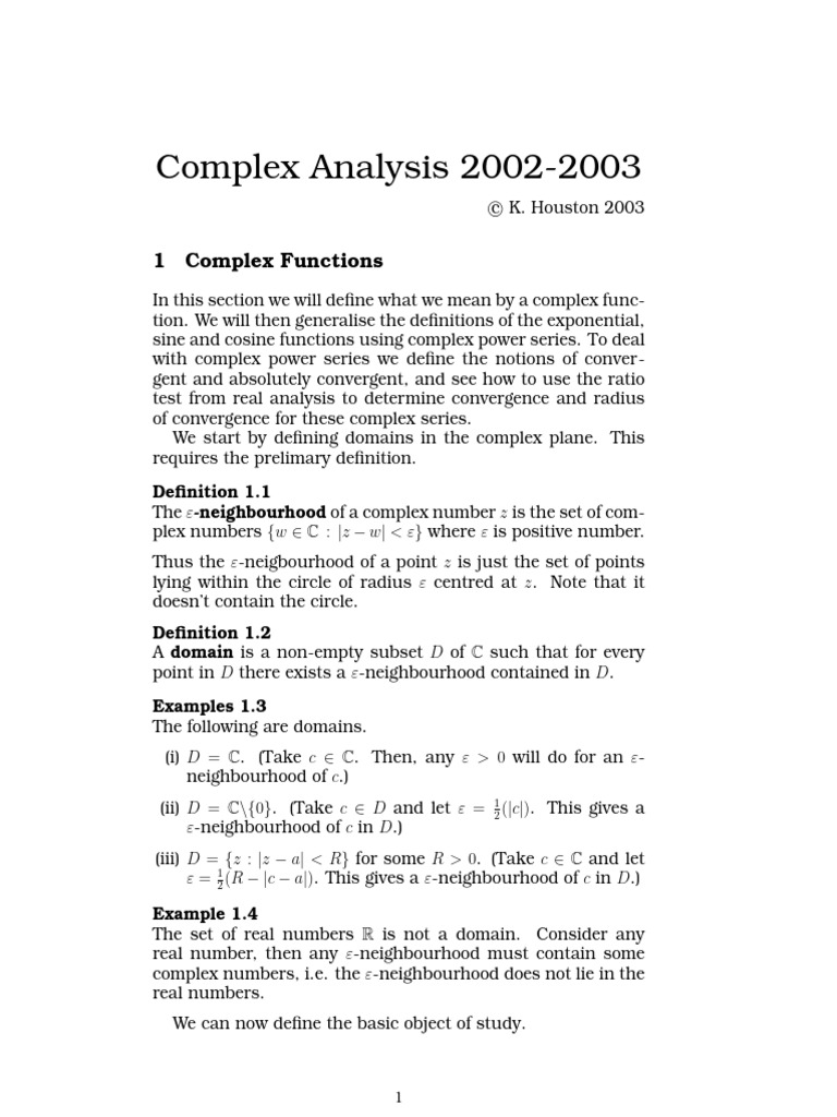 ε-Neighbourhoods in Complex Analysis | PDF | Function (Mathematics ...