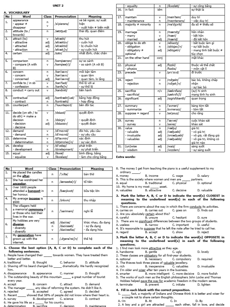 Vocabulary and Exercises for Language Learning | PDF