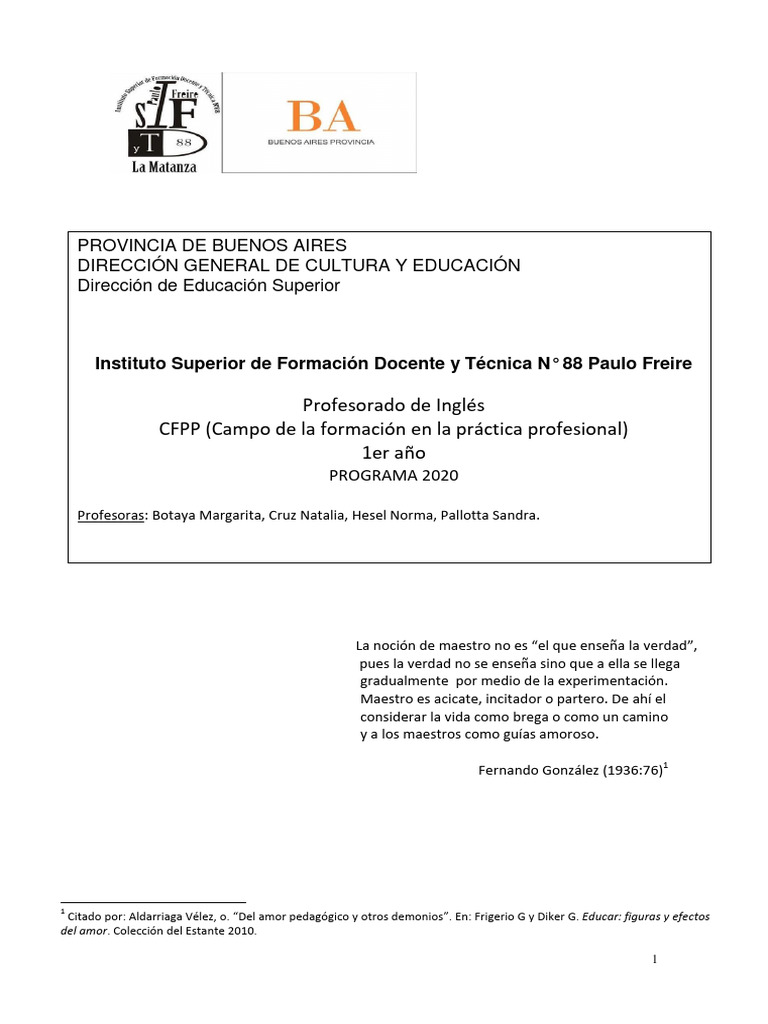 Programa 2020: Formación Docente en Inglés | PDF | Maestros | Escuelas