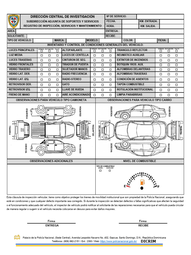 Formato de Inspección Vehicular | PDF | Industria automotriz | Coche
