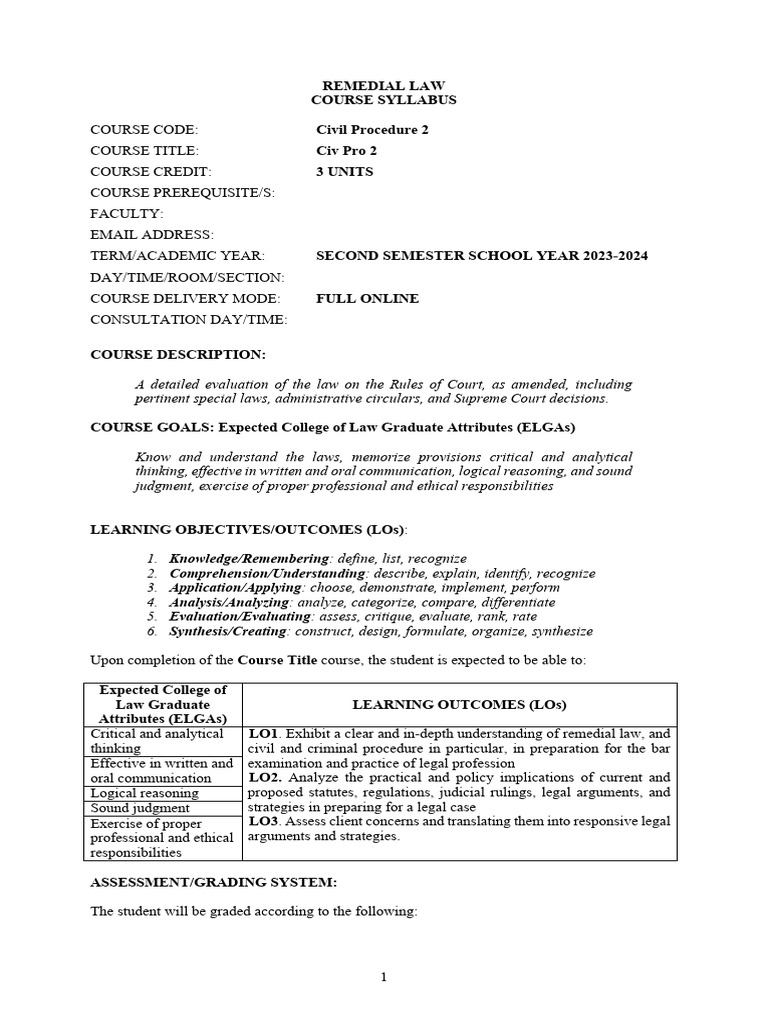 Civ pro 2 syllabus second semester 2023 2024 pdf appeal judgment