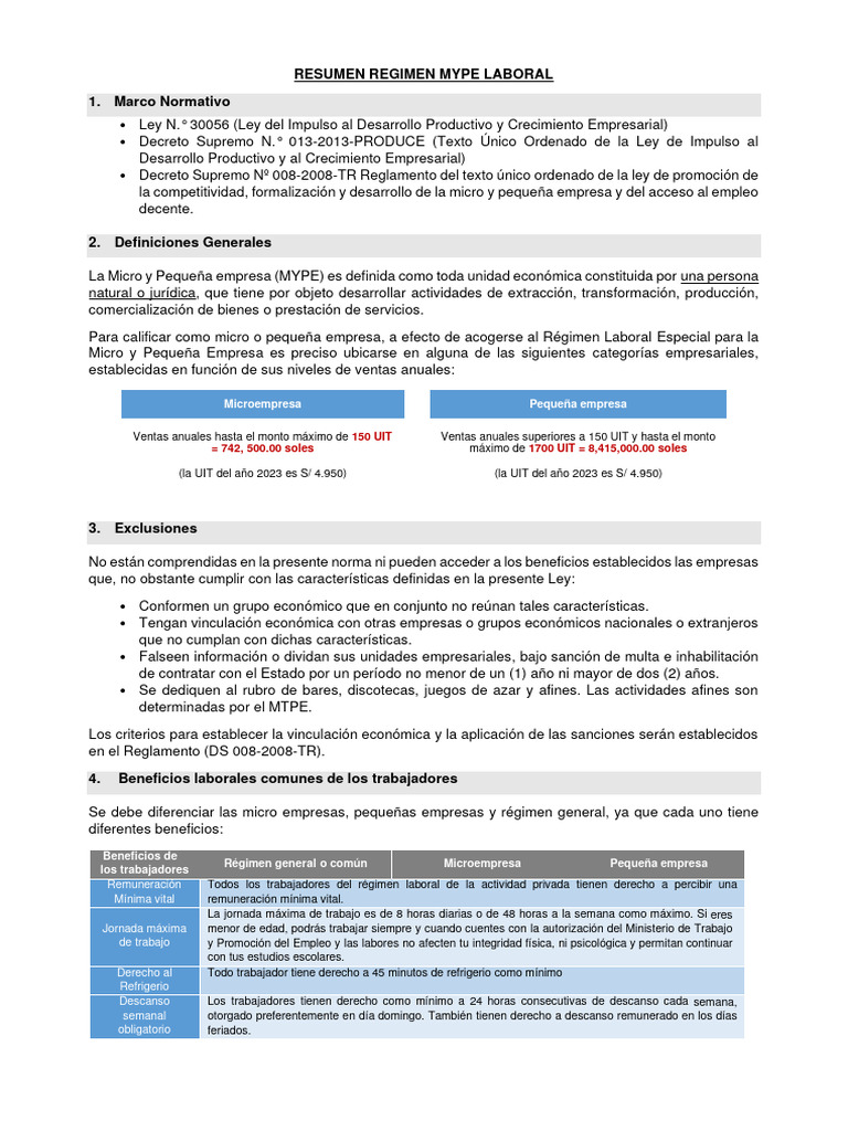 Resumen Regimen Mype Laboral | Descargar gratis PDF | Pequeñas y ...