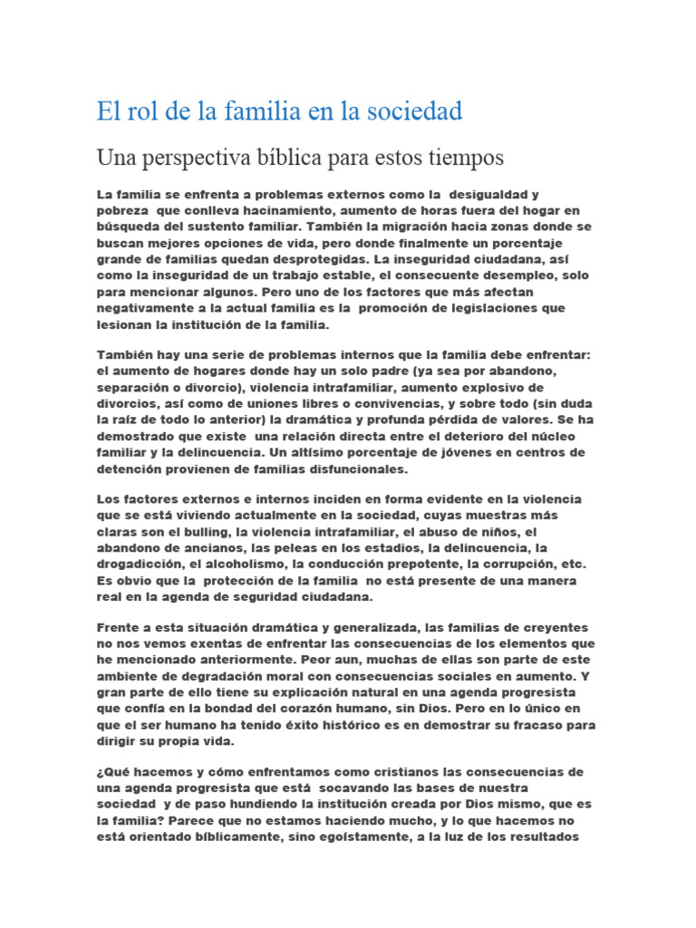 El Rol de La Familia en La Sociedad | PDF | Familia | Biblia