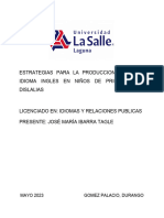 Estrategias para La Produccion Oral Del Idioma Ingles en Niños de Primaria Con Dislalias