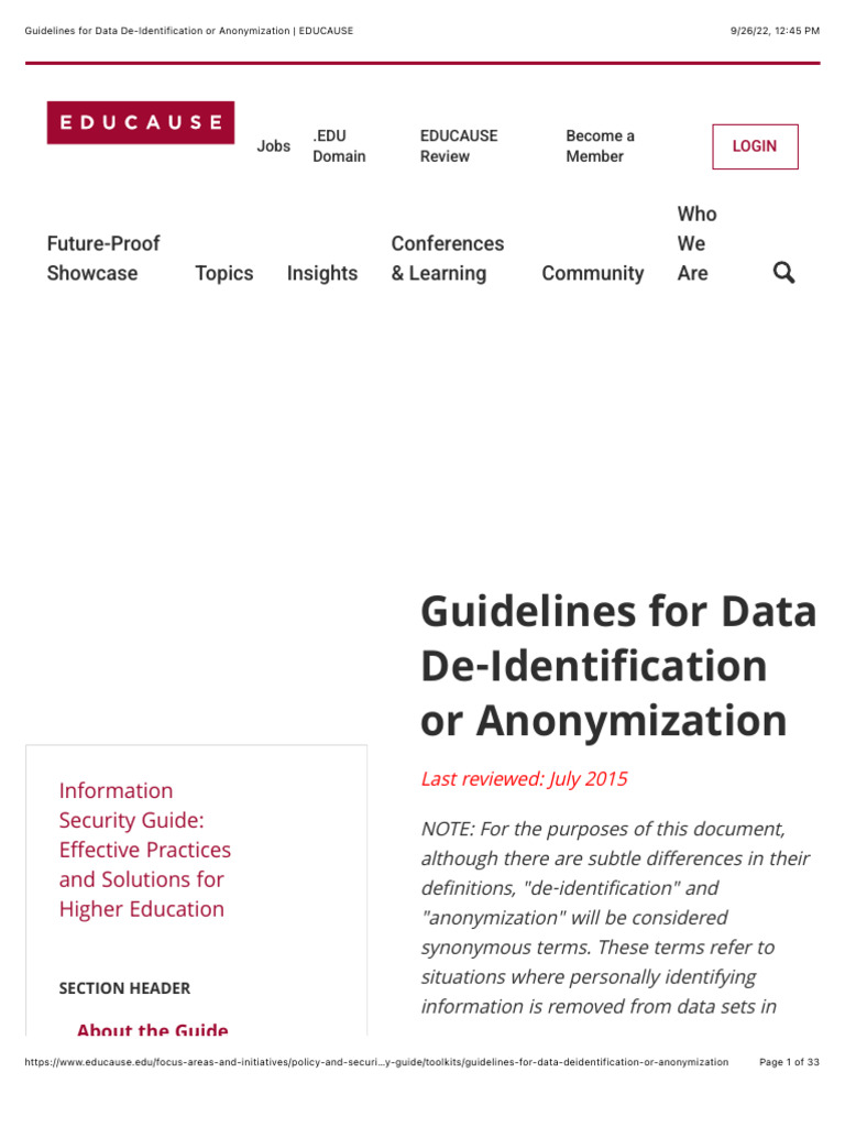 Data De-Identification Guidelines for Higher Ed | PDF | Privacy ...