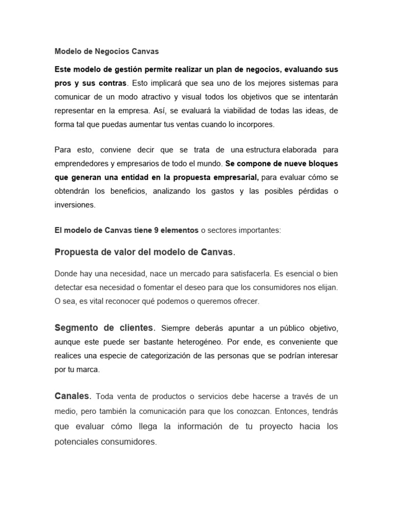 Modelo de Negocios Canvas | PDF | Plan de negocios | Business