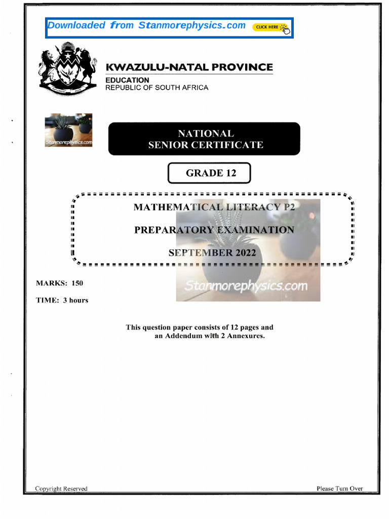 Maths Literacy Grade 12 SEPT 2022 P2 Only | PDF