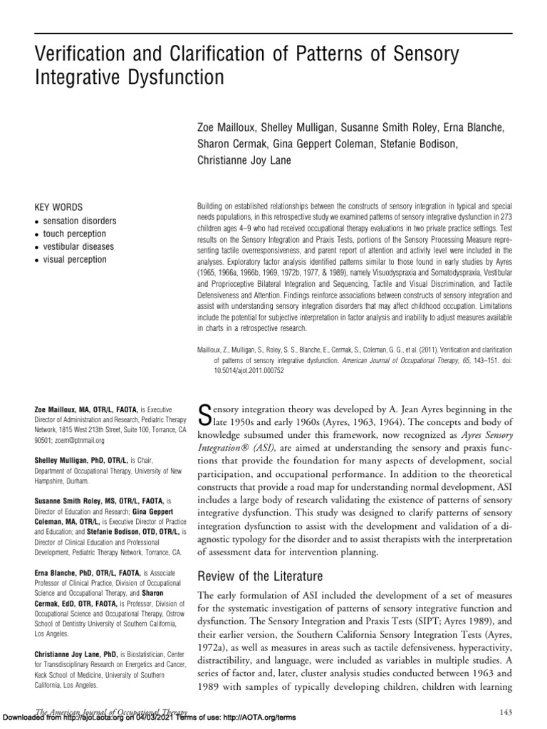 Patterns of Sensory Dysfunction in Children | PDF | Sensory Processing ...