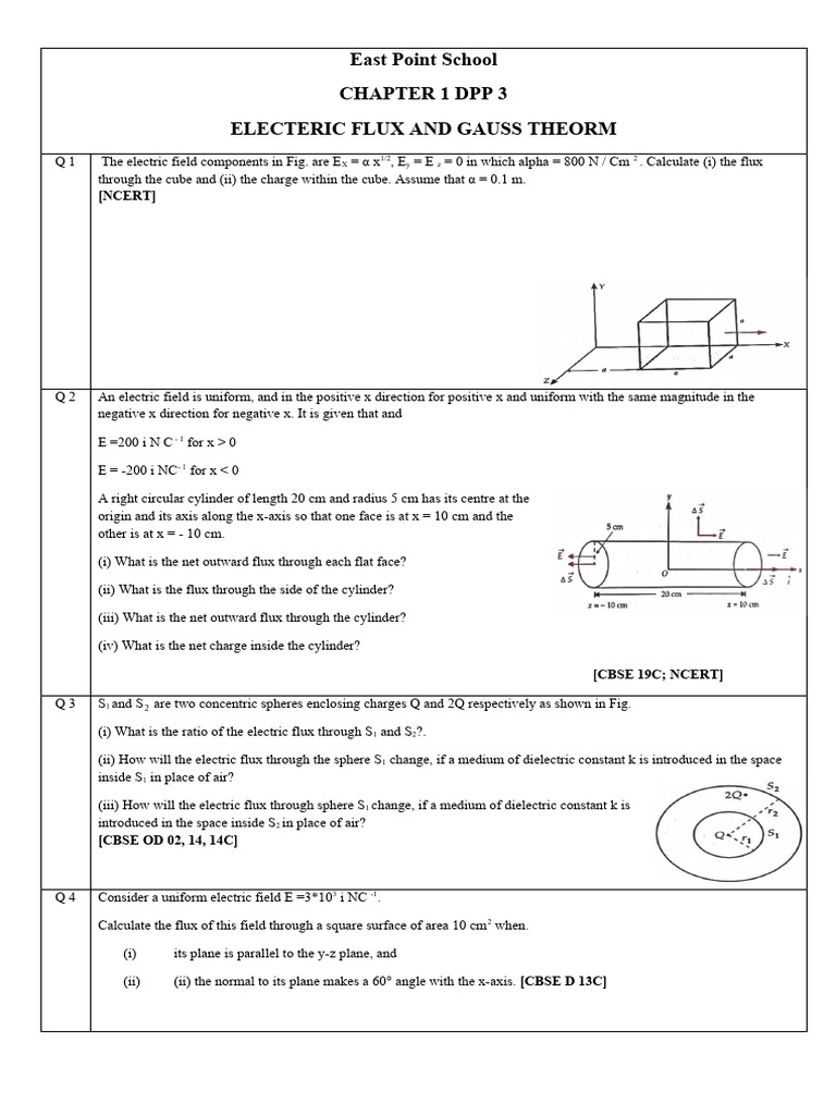 Electric Flux and Gauss's Theorem DPP | PDF | Flux | Electric Field